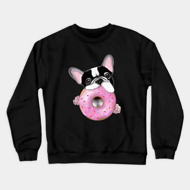 French bulldog lovers, sweet frenchie black and white with pink donuts Crewneck Sweatshirt by Collagedream